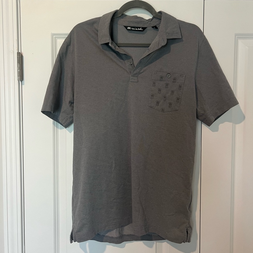 TravisMathew Can Can Polo Mens M Gray Pineapple Pocket Golf Shirt Casual - Picture 10 of 10